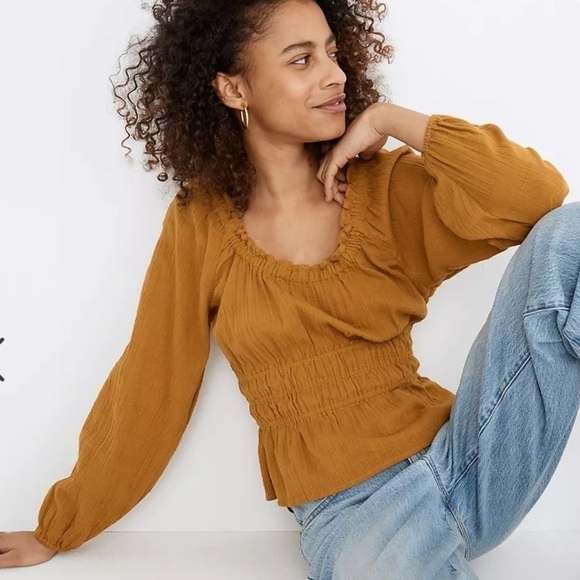 Madewell Sophia Top Textured Plaid XS Mustard Yellow U - Picture 1 of 9